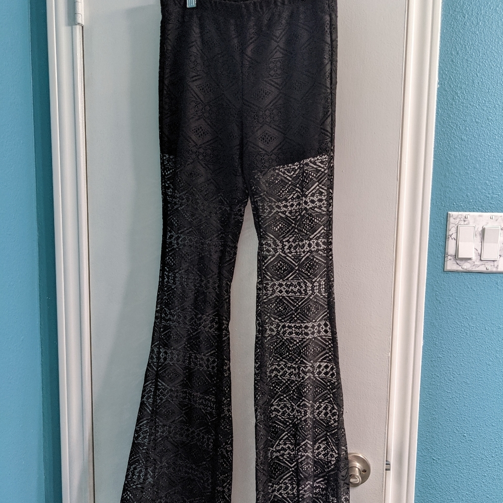 Black lace flare pants